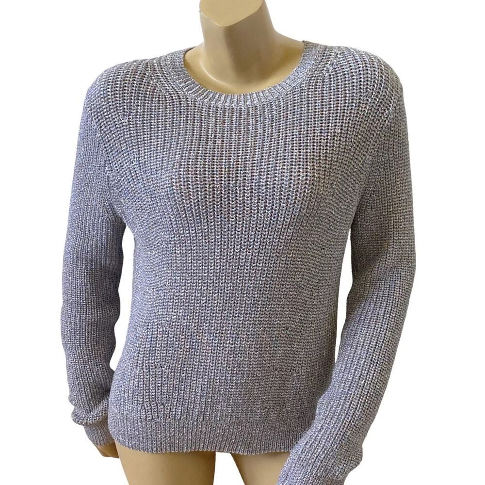 J CREW Womens Size Medium Silver Blue Pink Metallic Long Sleeve Pullover Sweater